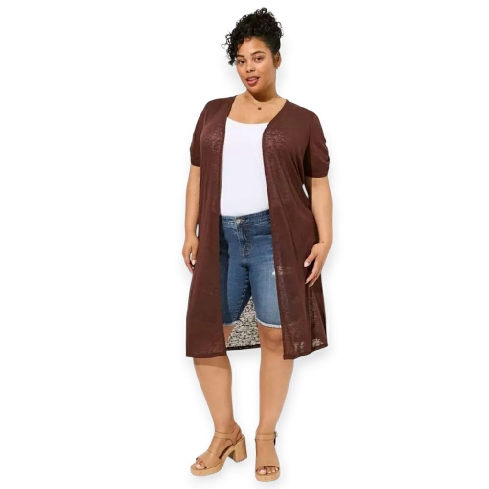 3X 22W 24W Torrid Brown Slub Duster Rouch Short Sleeve Jersey Open Lightweight.